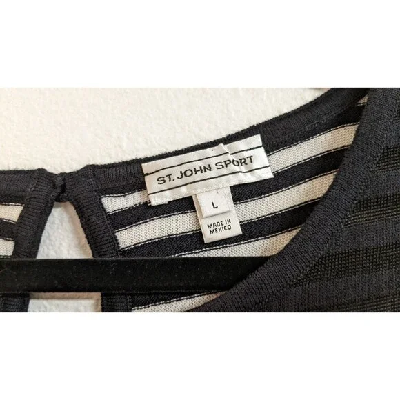 ST. JOHN Sport Black & White Striped Sleeveless Wool/Rayon Blend Knit Top LG - Picture 3 of 9